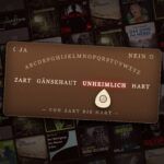 Ouija-Brett mit den Stufen Zart, Gänsehaut, Unheimlich und Hart vor einer Wand aus Horror-Hörspiel-Covern